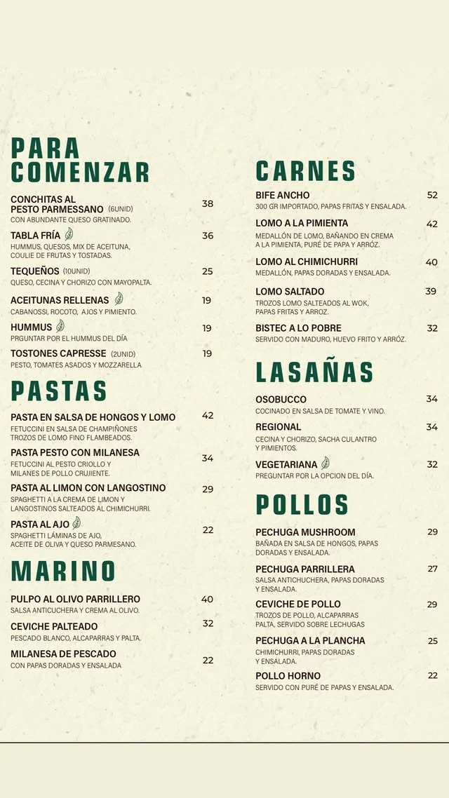Carta original de cocina, con platos y precios